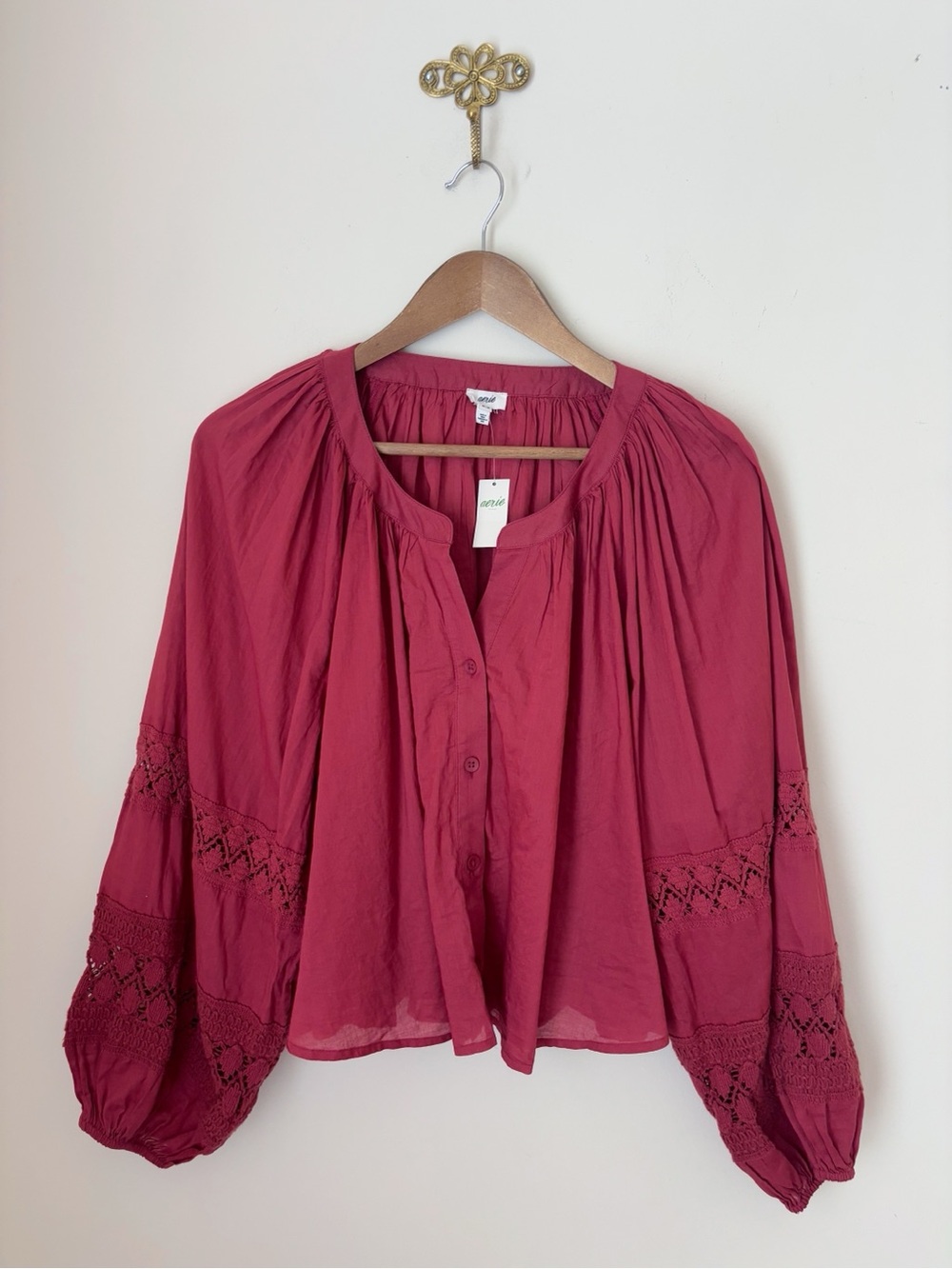 Aerie Long Sleeve Crochet Button Down Shirt Medium NEW NWT